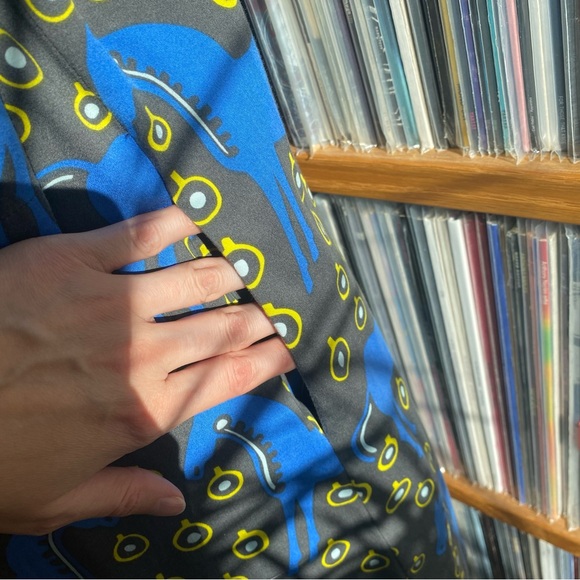 EUC MARIMEKKO Blue and Yellow Horse print Dress Size 36 - Picture 5 of 9